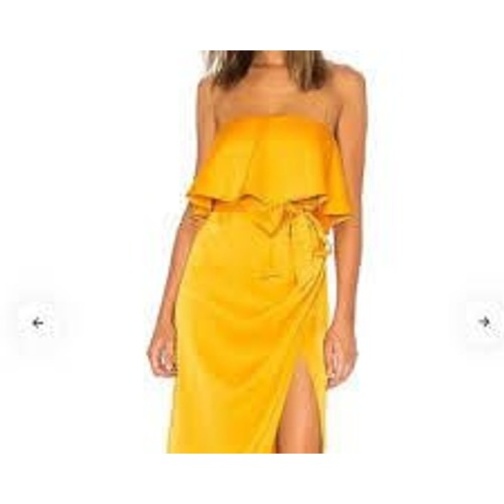 Lovers and Friends Mustard Yellow Off The Shoulder Ruffle Wrap Midi Dress XS NWT